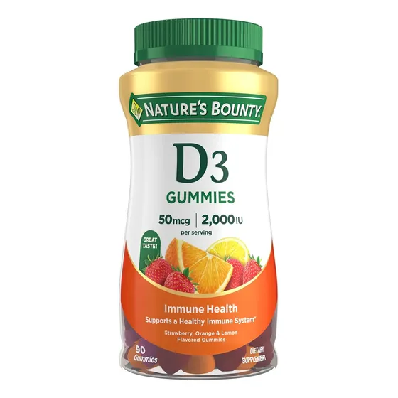 Viatamina D3 Natures Bounty 90 Gomitas, 50 Mcg 2000 Iu