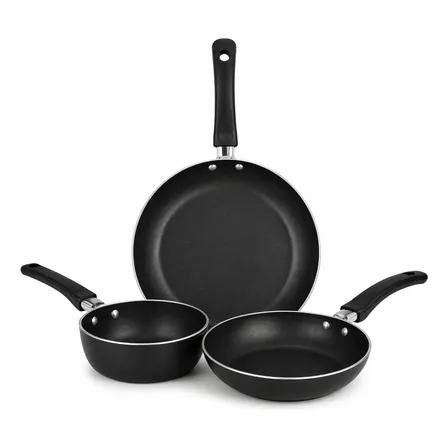 Kit 3 Peças Frigideira Antiaderente Francesa Nacional Preta Preto
