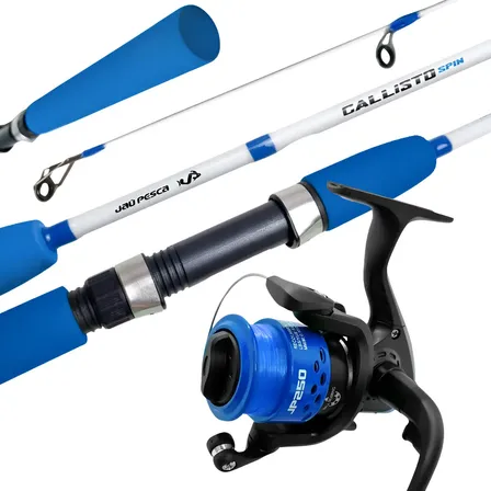 Kit Vara Callisto 1,35m 2 Partes + Molinete Jp250 Lt Sports Azul