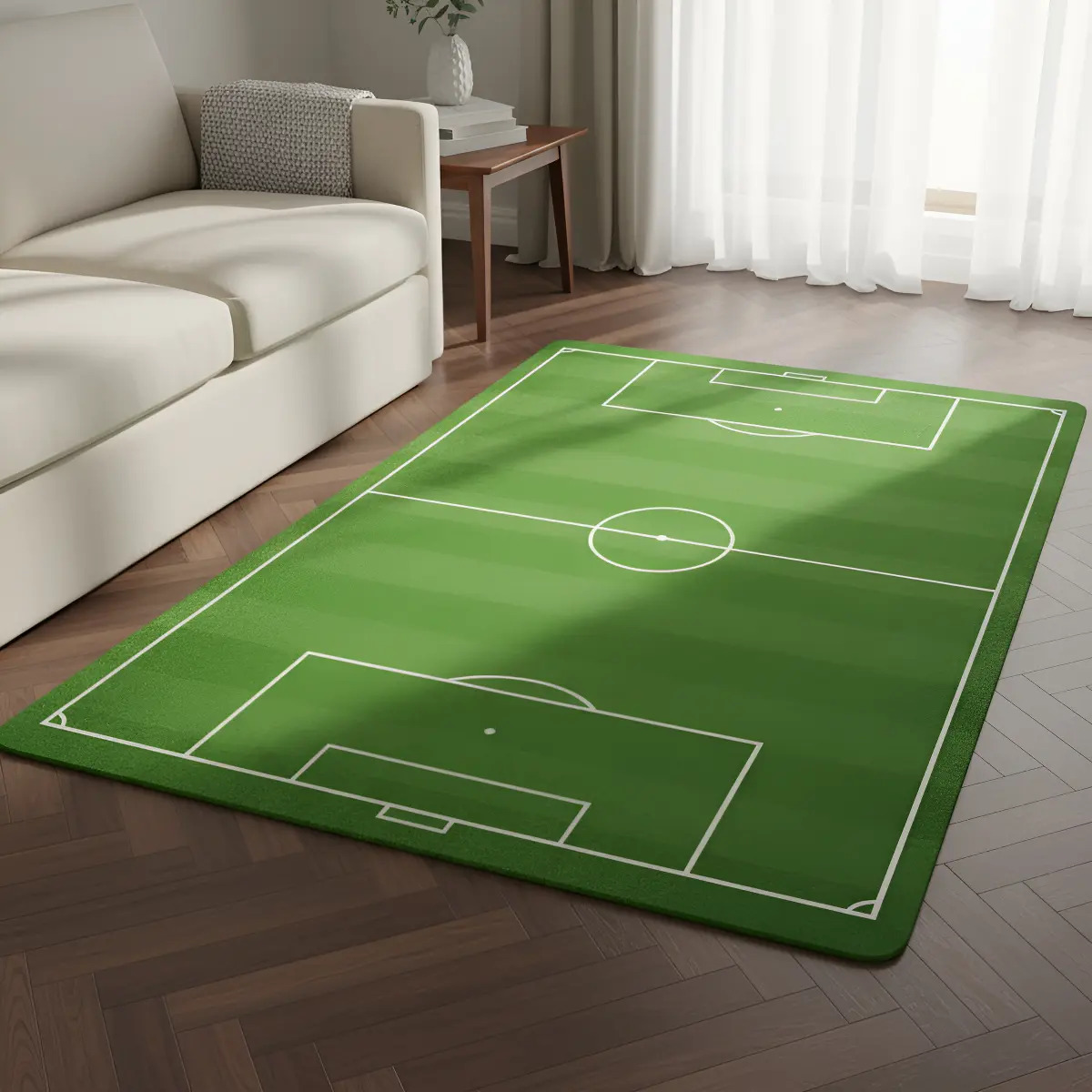 Tapete Infantil Campo Futebol Quarto Bebê Bola Jogador Jogo 1.18 M 70 Cm