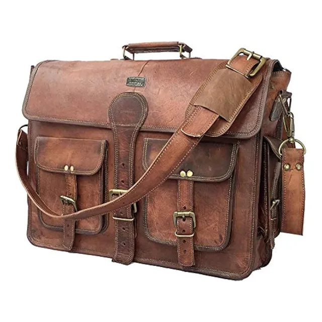 Bolso Tipo Bandolera De Piel Hecho A Mano Para Laptop Café