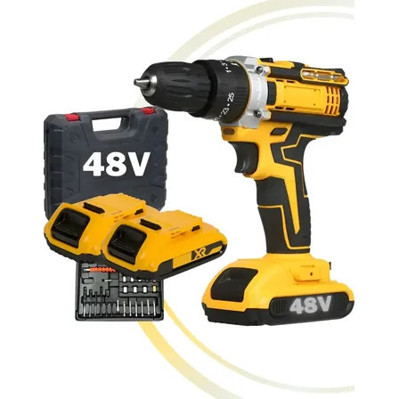 Parafusadeira Furadeira 48v Profissional 2 Baterias Sem Fio Amarelo 127/220v