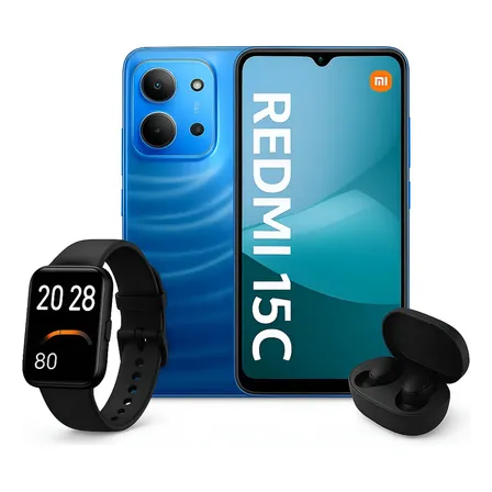 Xiaomi Redmi 15c Lançamento 128gb 4gb Ram + Fone + Relogio P Azul