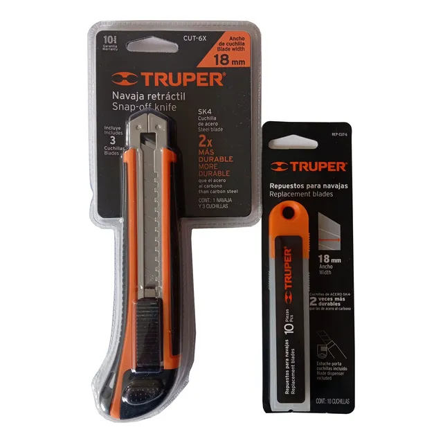 Cutter Reforzado 6 Truper 16977 + 10 Navajas De Repuesto