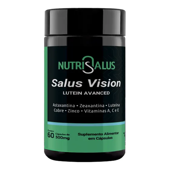 Salus Vision: luteína 20 mg, astaxantina 6 mg, zeaxantina 3 mg, vitamina A 1200 mcg, vitamina C 45 mg, cobre 900 mg, zinc 7 mg, vitamina E 10 mg por cápsula de Nutri Salus