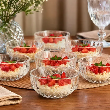 Jogo Conjunto Sobremesa Sorvete Vidro Bowl 6 Peças Diamantin Transparente