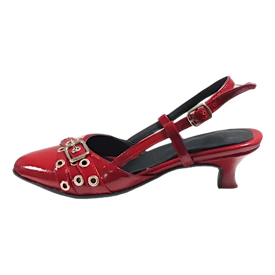Sandalia Baja Para Cuero Charol Stilletto Taco Chupete Mujer