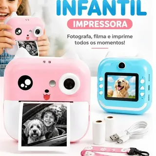 Câmera Digital Infantil Impressão Instantânea Dorama Foto Polaroid Grava vídeos
