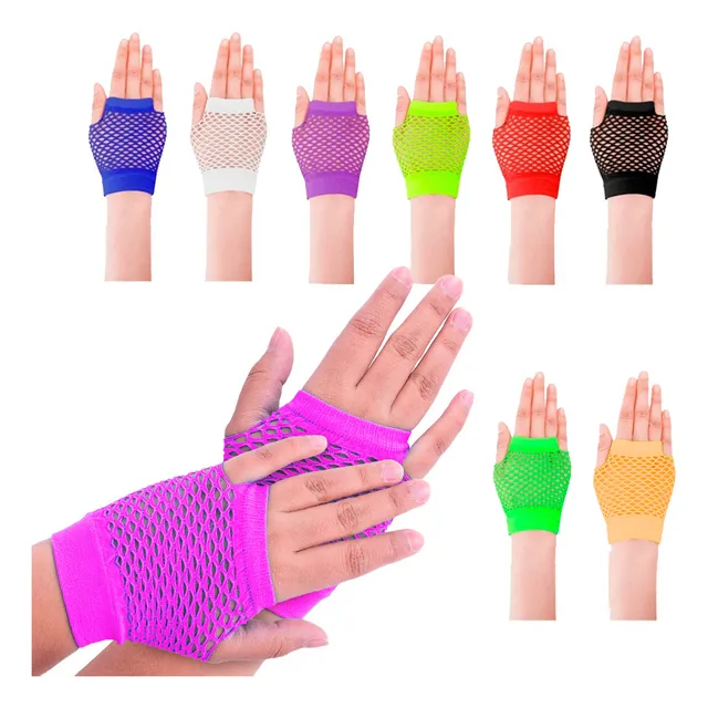 Guantes Red Mitones Fluo Cortos Sin Dedo Retro Cotillon 