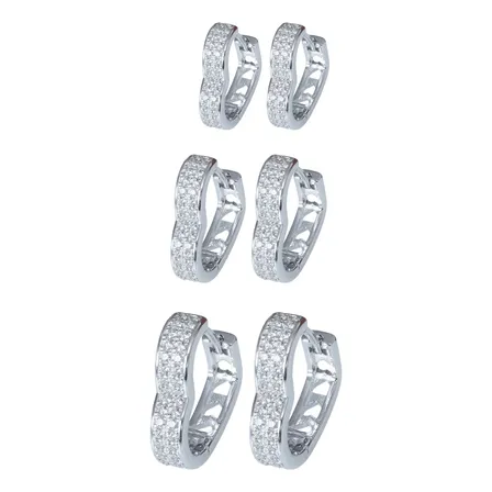 Trio De Brincos Prata 925 Kit Coração Feminino Cravejado Prateado