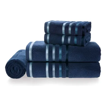 Jogo De Toalhas Banho Lumina 5peças Karsten Algodão Penteado Cor Naval C/ Azul - 30198/3 Listras