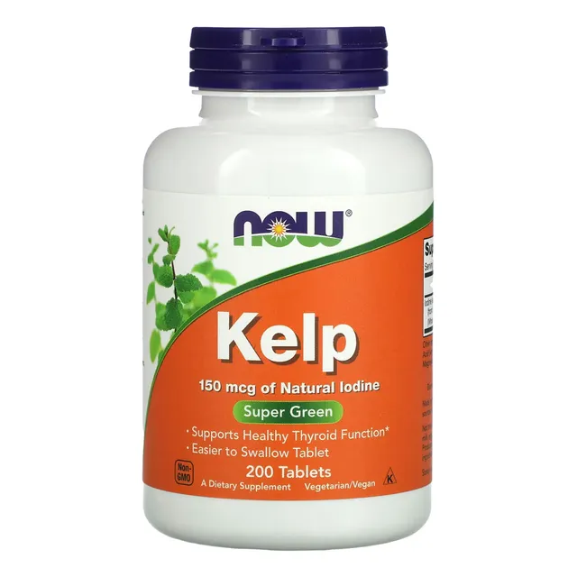 Algas marinas Kelp 150 mcg Now Foods, yodo natural, 200 tabletas, sabor sin sabor