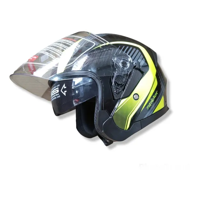 Casco Semi Integral Spider Negro Con Amarillo Limon