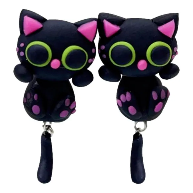 Aritos Mujer Forma Animales Cute X2 Porcelana Hecho A Mano