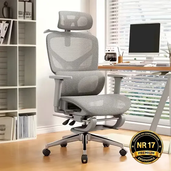 Cadeira De Escritório Ergonômica Giratoria Nr17 Malha Respirável Com Suporte Lombar Adaptável Apoio Para Pés Retrátil Encosto Ajustável Seis Posições Suporta 200kg Cor Cinza C04 Corsair
