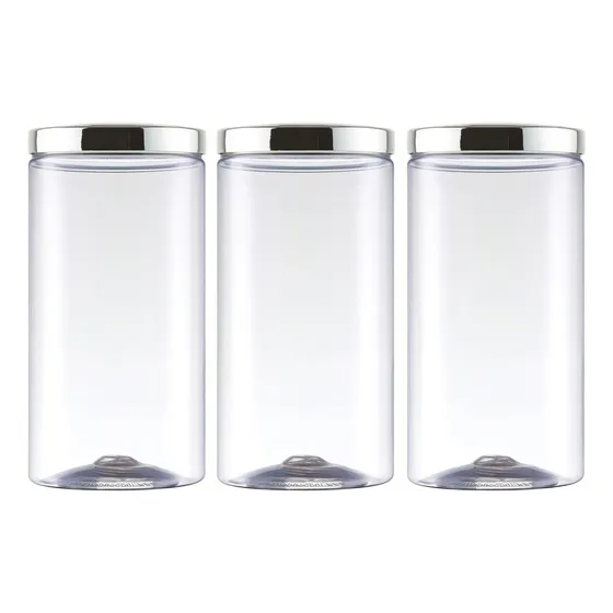 Kit 3 Potes Plástico Tampa Rose 1.8 Litro Bolachas Biscoito Cor Cromado