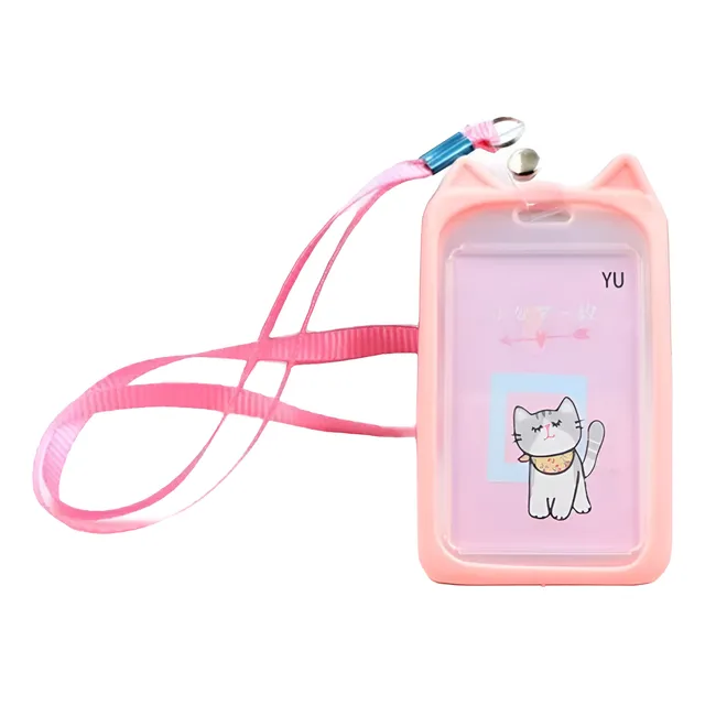 Porta Crachá Vertical Orelha Gato Com Cordão Extensivel