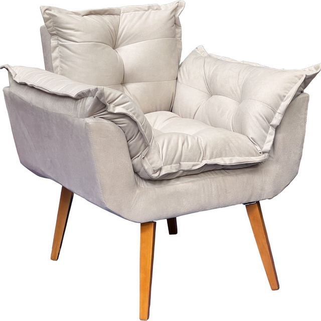 Poltrona Decorativa Amamentação Cadeira Reforçada Alice Suede Bege Pé Trapézio Poltrona Decorativa Amamentação Cadeira Reforçada Alice Suede Bege Pé Trapézio