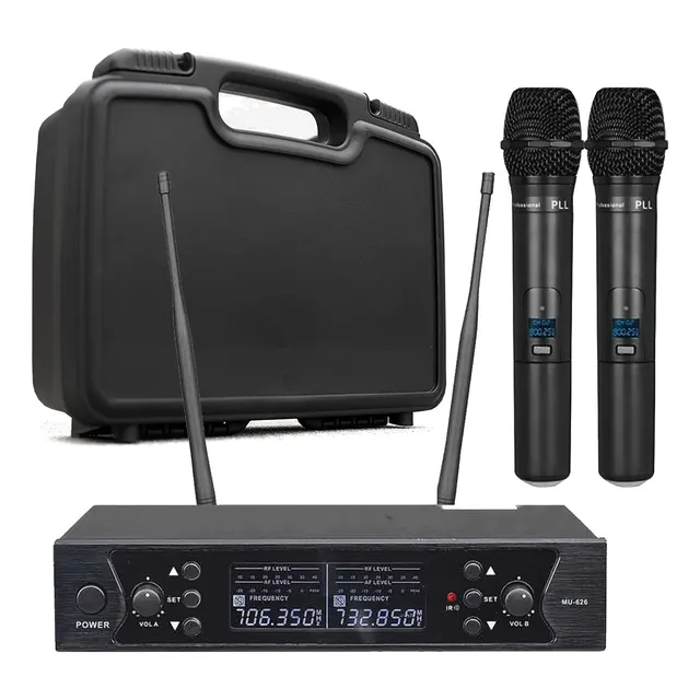 Micrófono Doble De Mano Inalambrico Uhf Profesional Estuche