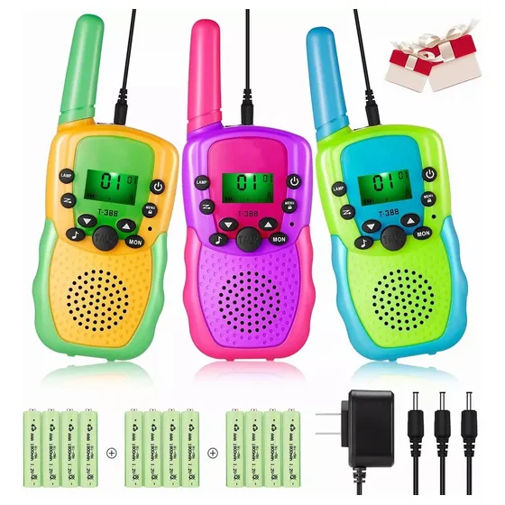 Bluedreamer 3 Pcs Walkie Talkie Ninos Recargable + Cargador Y 12 Bateria