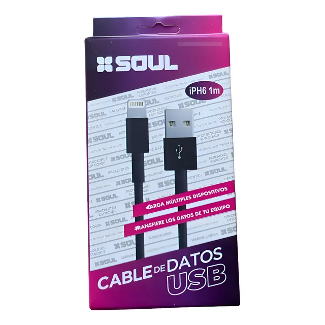 Cable Carga Y Datos Marca Soul  1 Mts Compatible Con iPhone