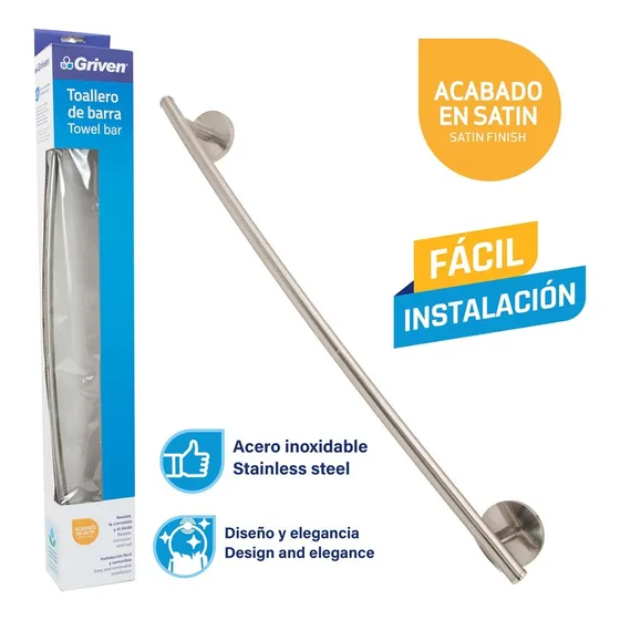Toallero Barra Accesorio Baño Satinado Griven