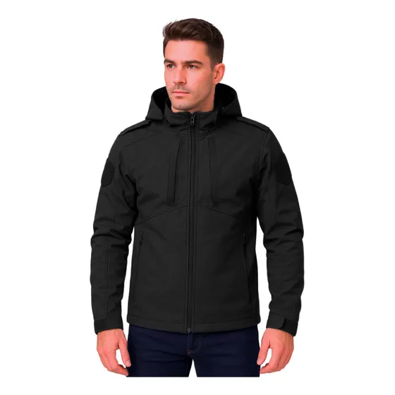 Campera Softshell Táctica Alcatraz Negra Con Capucha