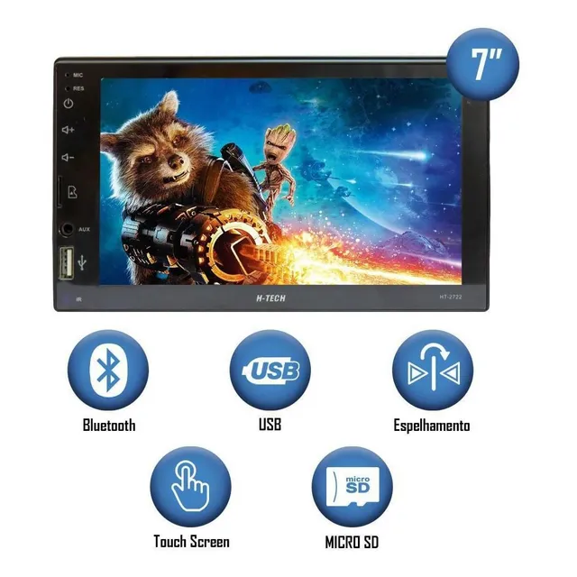 MultimĂdia H-tech Ht-2722 Carcaça 1din Tela 7 Pol + CĂąmera MultimĂdia H-tech Ht-2722 Carcaça 1din Tela 7 Pol + CĂąmera
