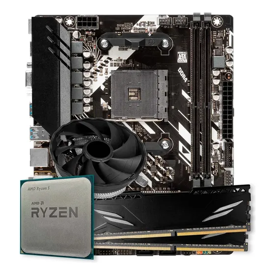 Kit Upgrade Gamer Amd Ryzen 5 5500 + B450m + 16gb Ddr4 Cor Preto