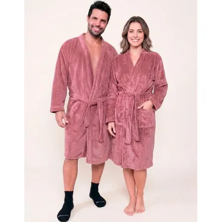 Roupão Premium Benévola Microfibra Antialérgico Inverno Frio Rosa Blush Lisa G