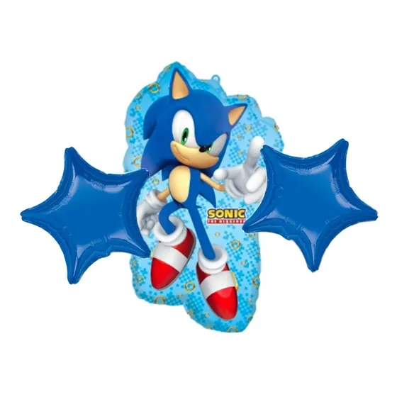 Kit Bouquet Globos Sonic Cumpleaños Calidad Helio