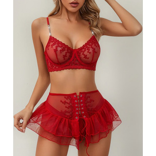 Conjunto De Tres Piezas Babydoll De Encaje De Lencería Sexy Conjunto De Tres Piezas Babydoll De Encaje De Lencería Sexy