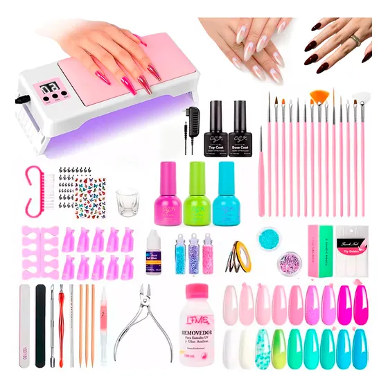 Kit X60 Manicura Profesional Uñas Decoración Cabina Uv Led