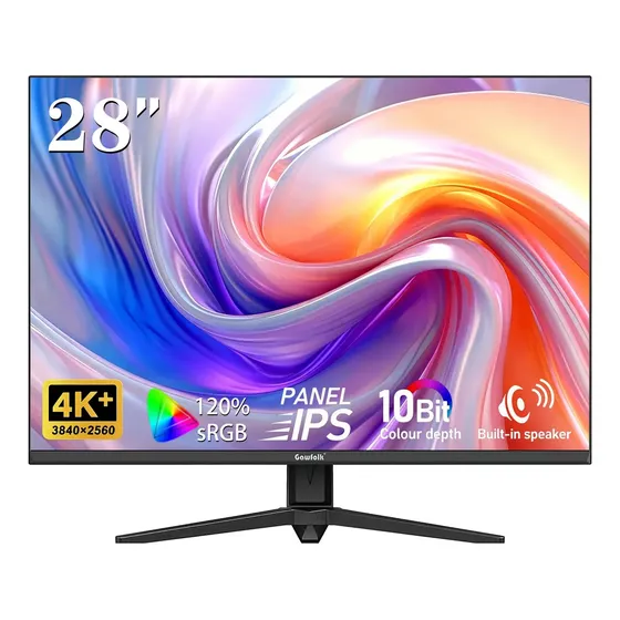 Gawfolk Monitor 4K 28 Polegadas IPS Ultra HD (3840 × 2560) 10 bits 128% SRGB Caixas Som Integradas DisplayPort HDMI Preto
