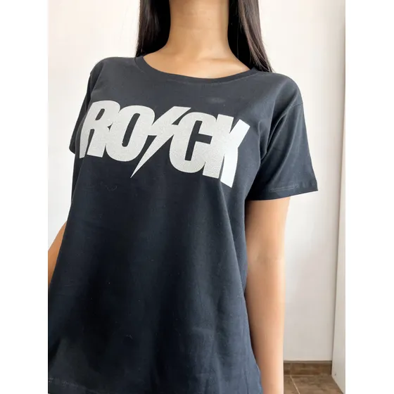 Remera Estampa Rock Mujer Con Brillo Sc Mayorista Algodón