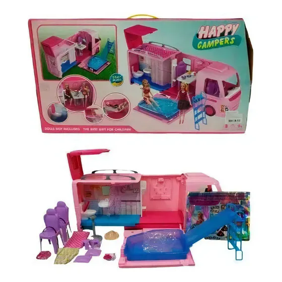 Carro De Muñecas Camper Super Caravana Casa Rodante Juguete Color Rosa