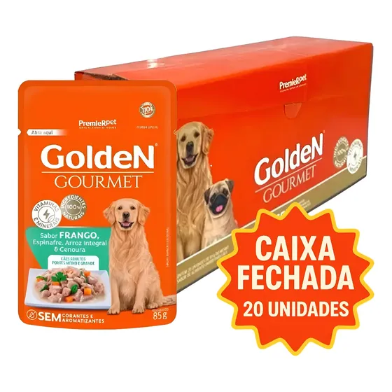 Kit 20 Sachês Cães Adultos M/g Golden Gourmet Frango 85g
