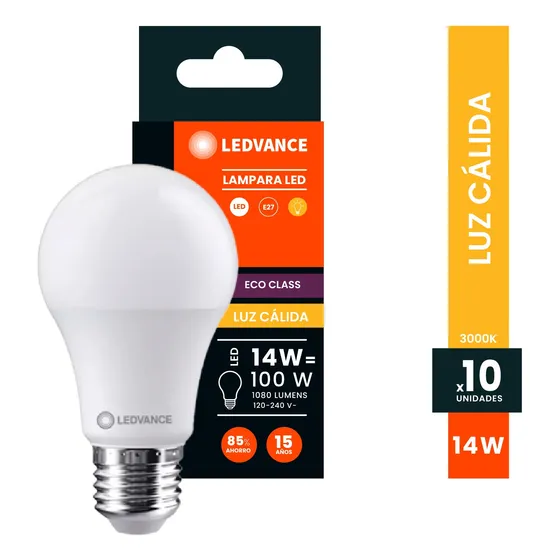 Pack Lámpara Led 14w = 100w Luz Cálida X10unidades Bulbo E27