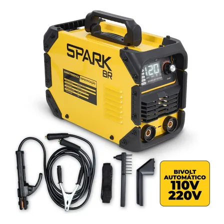 Máquina Inversora De Solda Profissional Mma 120a Com Acessórios Portátil Spark Br Amarelo 127/220v