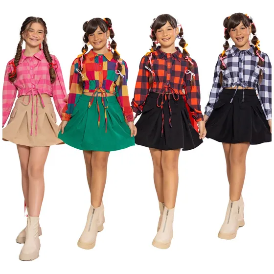 Conjunto Infantil Juvenil Festa Junina Menina Camisa Xadrez