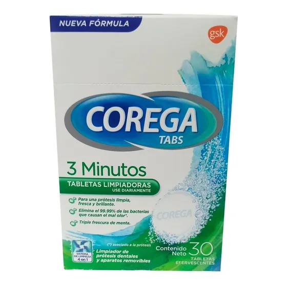 Limpiador De Prótesis Dentales Corega Tabs 30 Tabletas