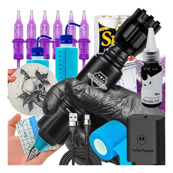 Kit Tatuagem Pen Rocket Profissional Conjunto Completo