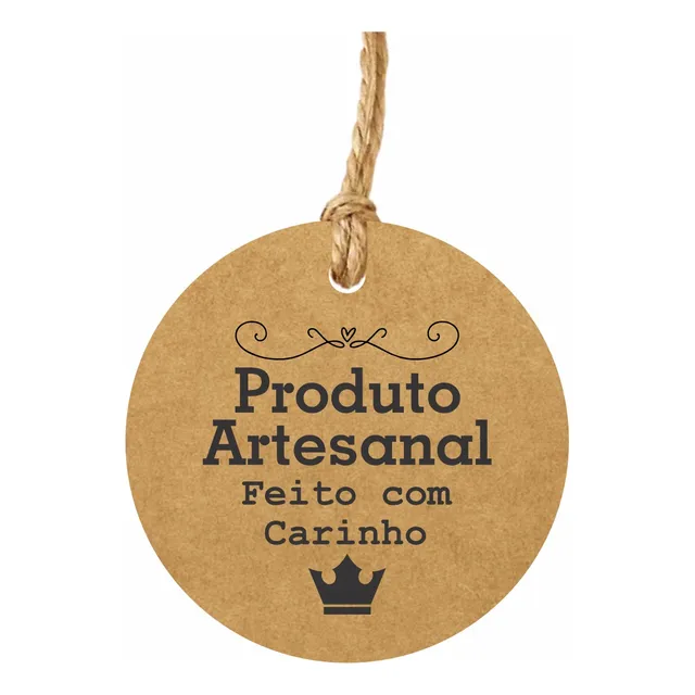100 Tags Kraft Produto Artesanal Feito Com Carinho Redonda