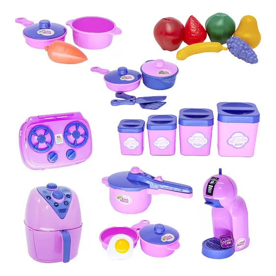 Cozinha Infantil Jogo De Panela Cafeteira Airfryer Pote 22pç