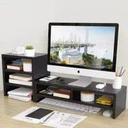 Soporte Monitor Con Estante Almacenamiento De 3 Niveles Negro