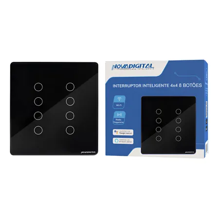 Interruptor Inteligente Novadigital 8 Teclas Botões Touch Automação Tuya Smart Life Compatível Alexa Google 110v 220v Bivolt Ws-us8-b Preto
