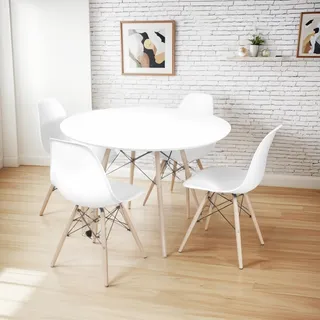 Conjunto Jantar Eames Eiffel Mesa 90cm Branco Com 4 Cadeiras Conjunto Jantar Eames Eiffel Mesa 90cm Branco Com 4 Cadeiras