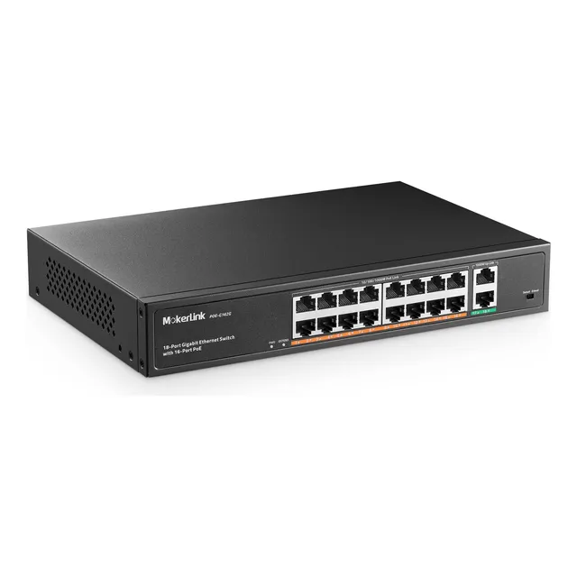Conmutador Mokerlink Gigabit Poe De 18 Puertos, 16 Poe+ De 2