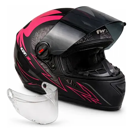 Capacete Feminino Fw3 Gt2 Preto Fosco Rosa C/viseira Fumê