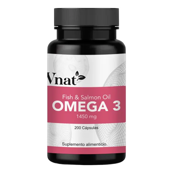 Omega 3 Fish And Salmon Oil 1450mg Vnat 200cp Aceite Pescado Sabor Neutro